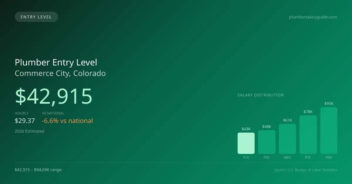 Plumber Entry Level Salary in Commerce City, CO — 2026 est., based on 2025 BLS