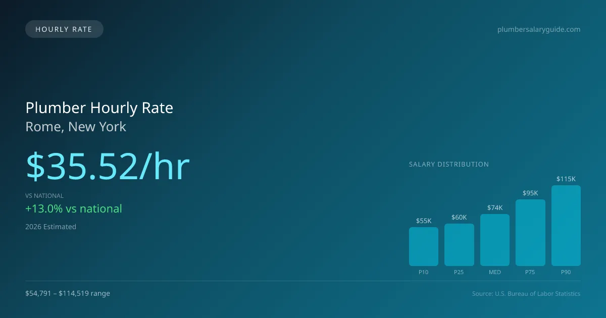 Plumber Hourly Rate in Rome, NY — 2026 est., based on 2025 BLS