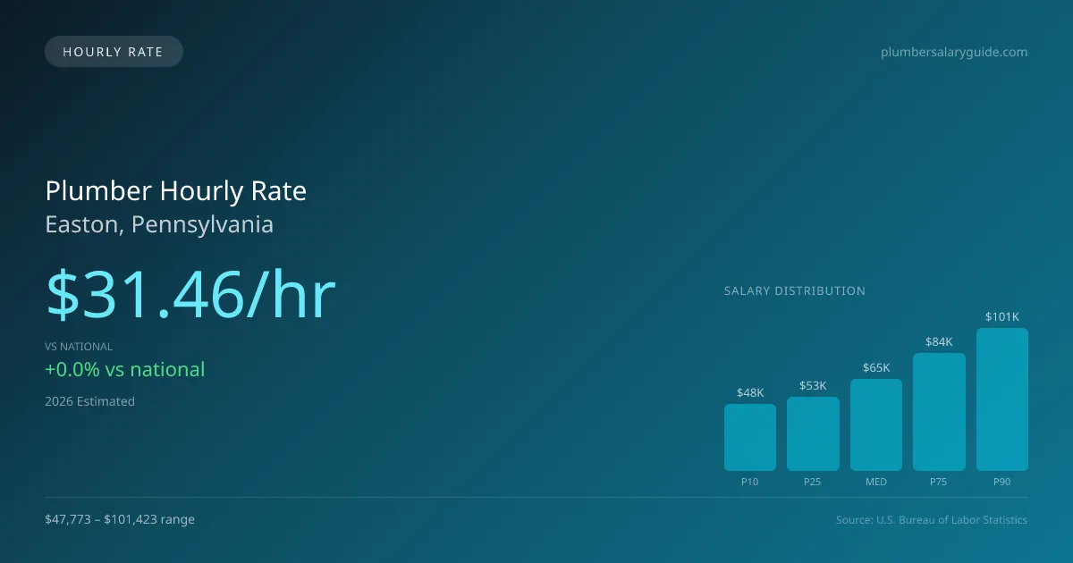 Plumber Hourly Rate in Easton, PA — 2026 est., based on 2025 BLS