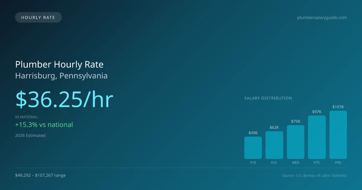 Plumber Hourly Rate in Harrisburg, PA — 2026 est., based on 2025 BLS